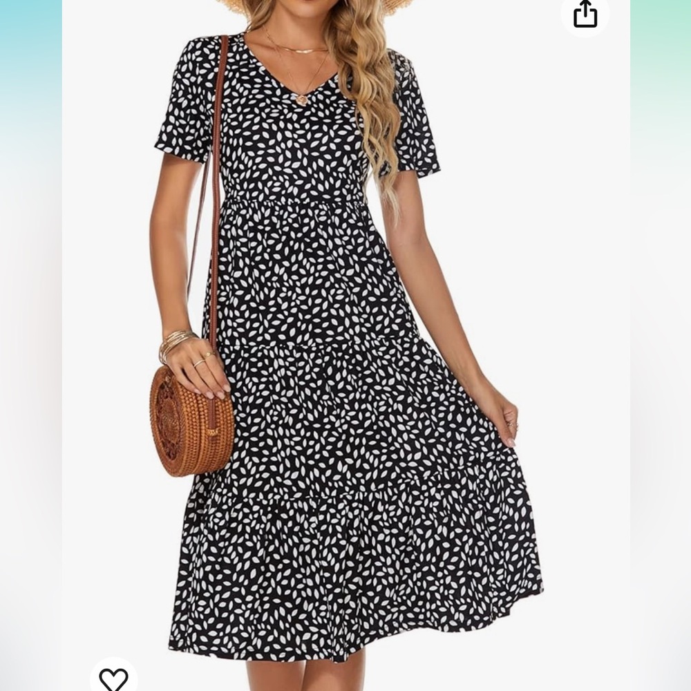 Summer midi tiered black and white floral dress